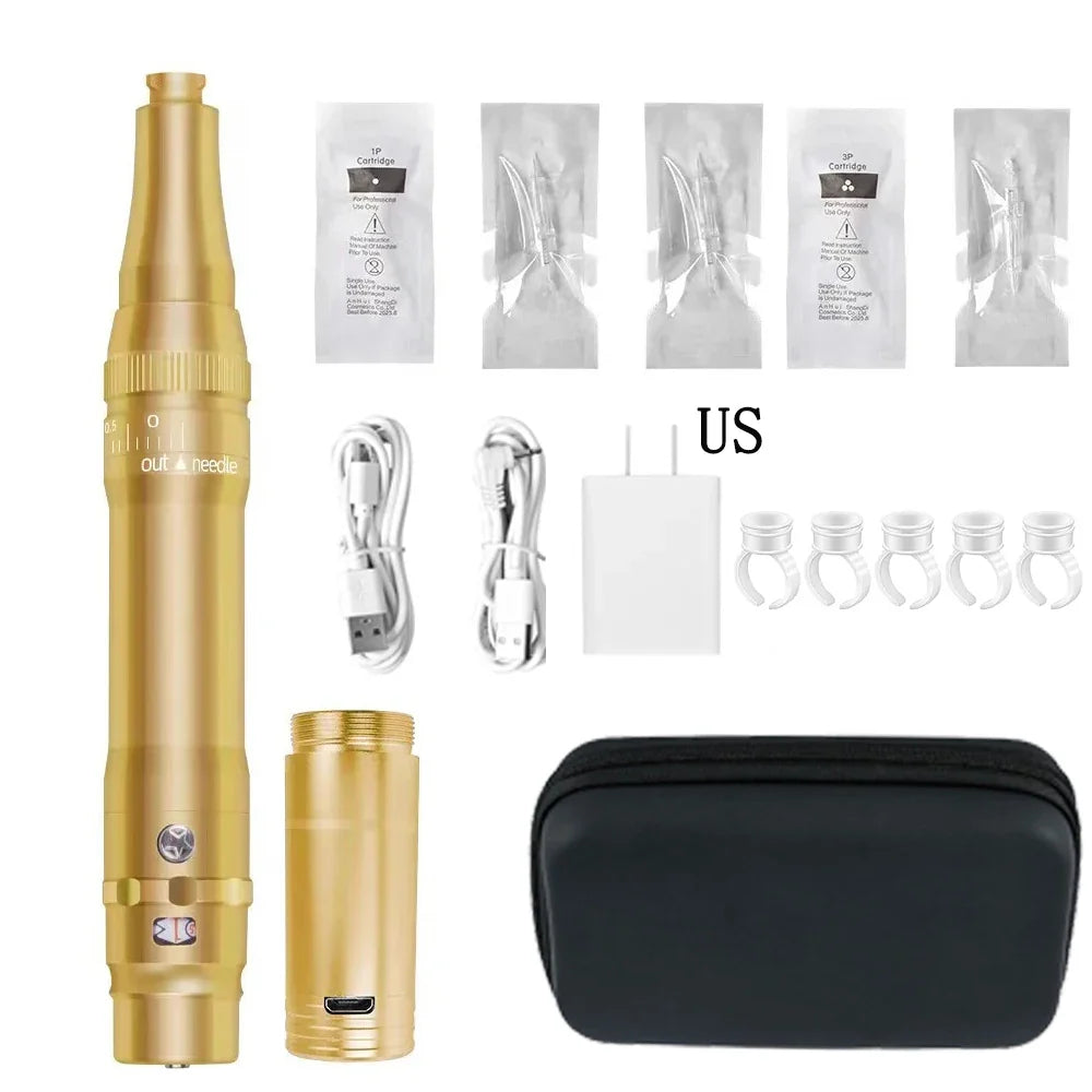 Professional Eyebrow Tattoo Machine — Wireless Micropigmentation & Microblading Pen with Battery