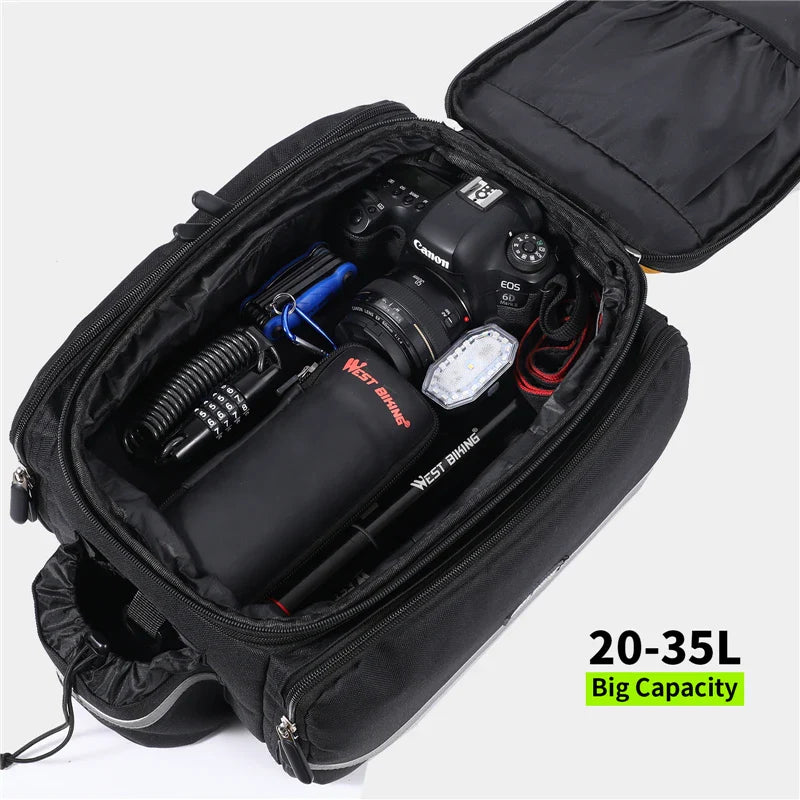 WEST BIKING 3-in-1 Waterproof Bike Trunk Bag — Large Capacity MTB & Road Bicycle Saddle Seat Panniers, Travel Luggage Carrier