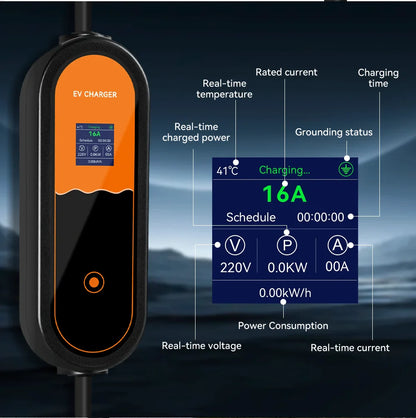 3.5KW Type 2 Portable EV Charger – Adjustable 8A-16A 1-Phase EU Plug for Electric Vehicles
