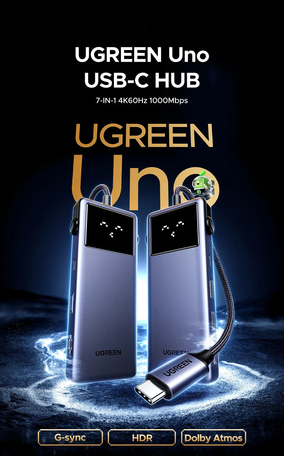 UGREEN 7-in-1 USB-C Hub – 4K HDMI, USB 3.0, RJ45 Gigabit Ethernet Docking Station for MacBook & Laptops