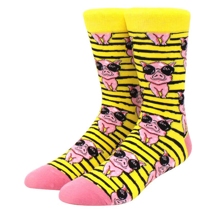Men’s & Women’s Funny Beer Rainbow Socks – Skateboard Striped Pig Hip Hop Colorful Mid-Rise Casual Crew Cotton Socks, Unisex Fashion Novelty Socks