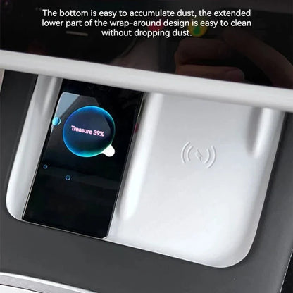 Tesla Model 3/Y Wireless Charging Pad – Silicone Carbon Fiber Central Control Charger Protector, Non-Slip Mat Accessory