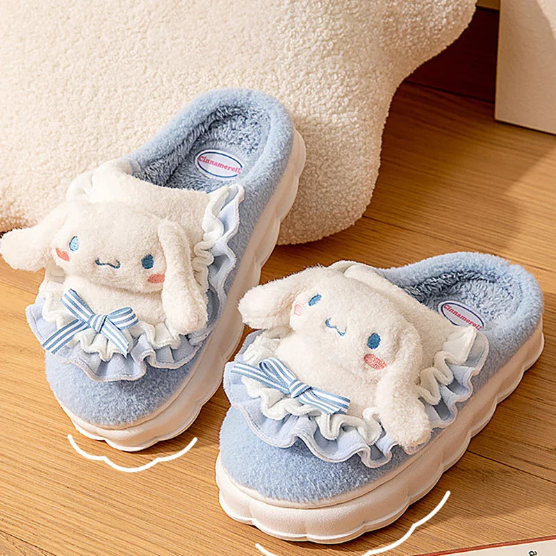 Sanrio Hello Kitty Fuzzy Slipper - Cartoon Kuromi, Cinnamoroll, Yk2 Winter Plush Non-Slip Slippers for Women and Girls, Cute Flat Shoes for Home