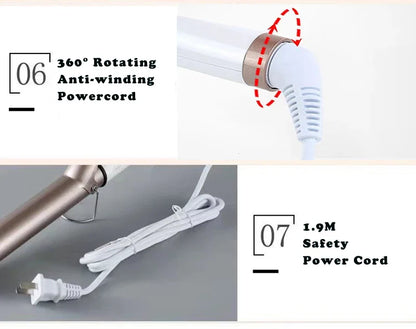 Professional Electric Hair Curler – 9-38mm Temperature Adjustable Curling Iron Wand with LCD Display