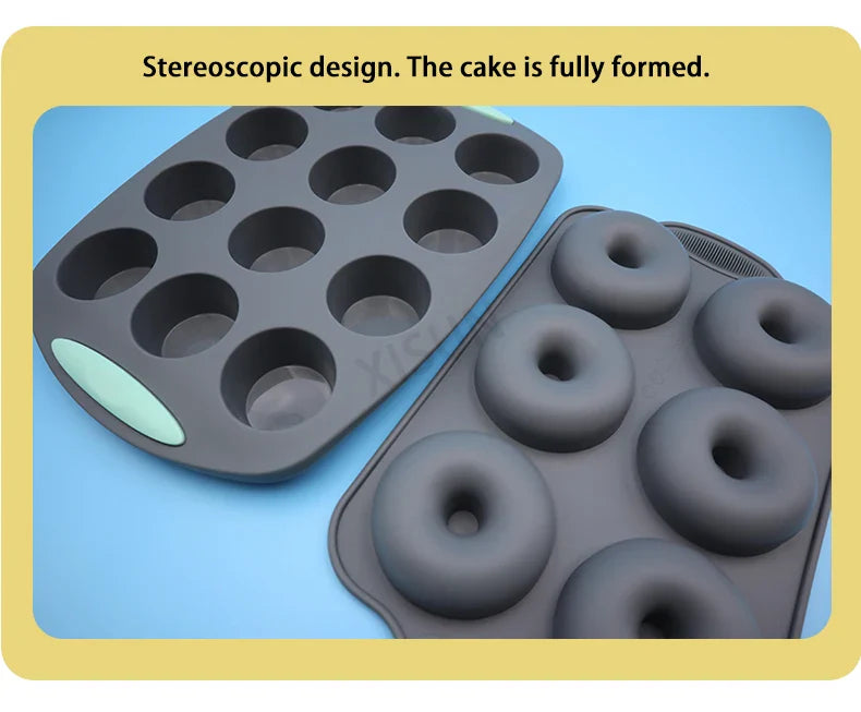 Heat Resistant Silicone Bakeware Set - Loaf, Bread, Muffin, Donut, and Cake Baking Tray Oven Pan Set