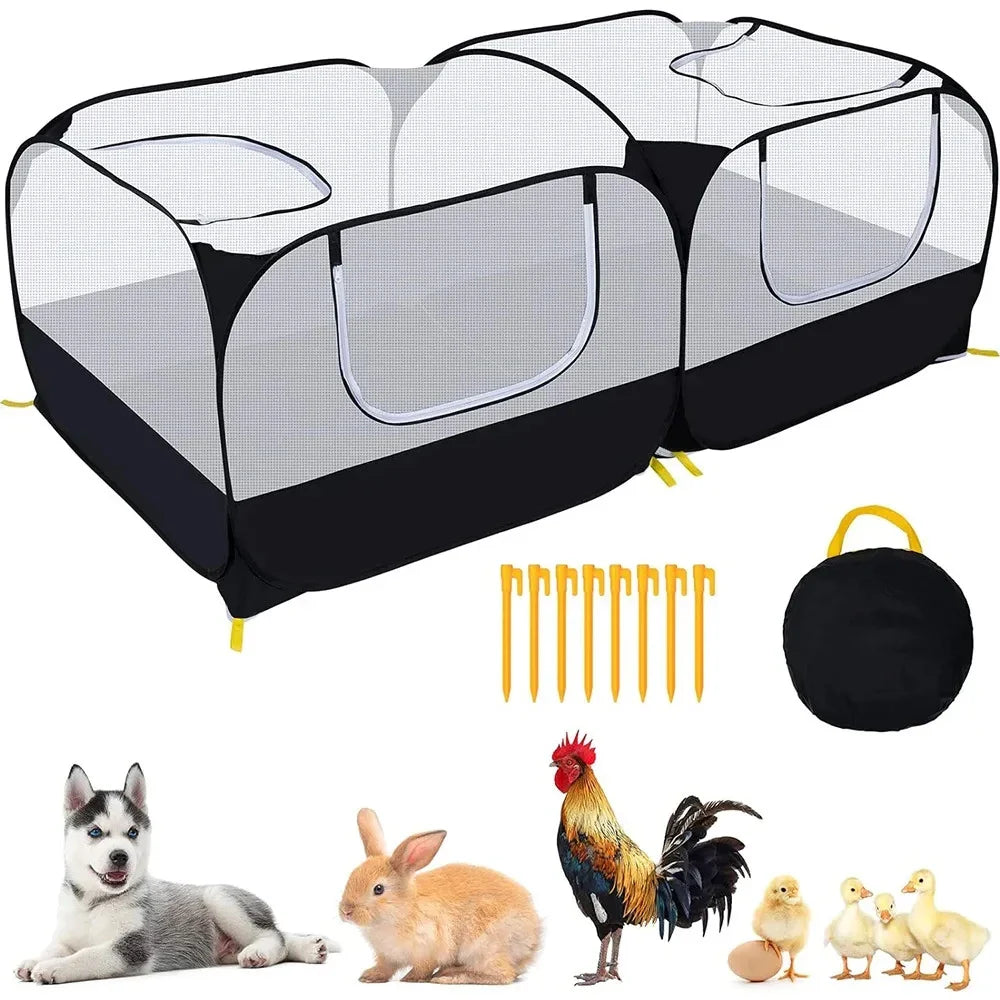 Portable Small Animal Playpen - Foldable Pet Cage with Transparent Mesh for Cats & Chickens