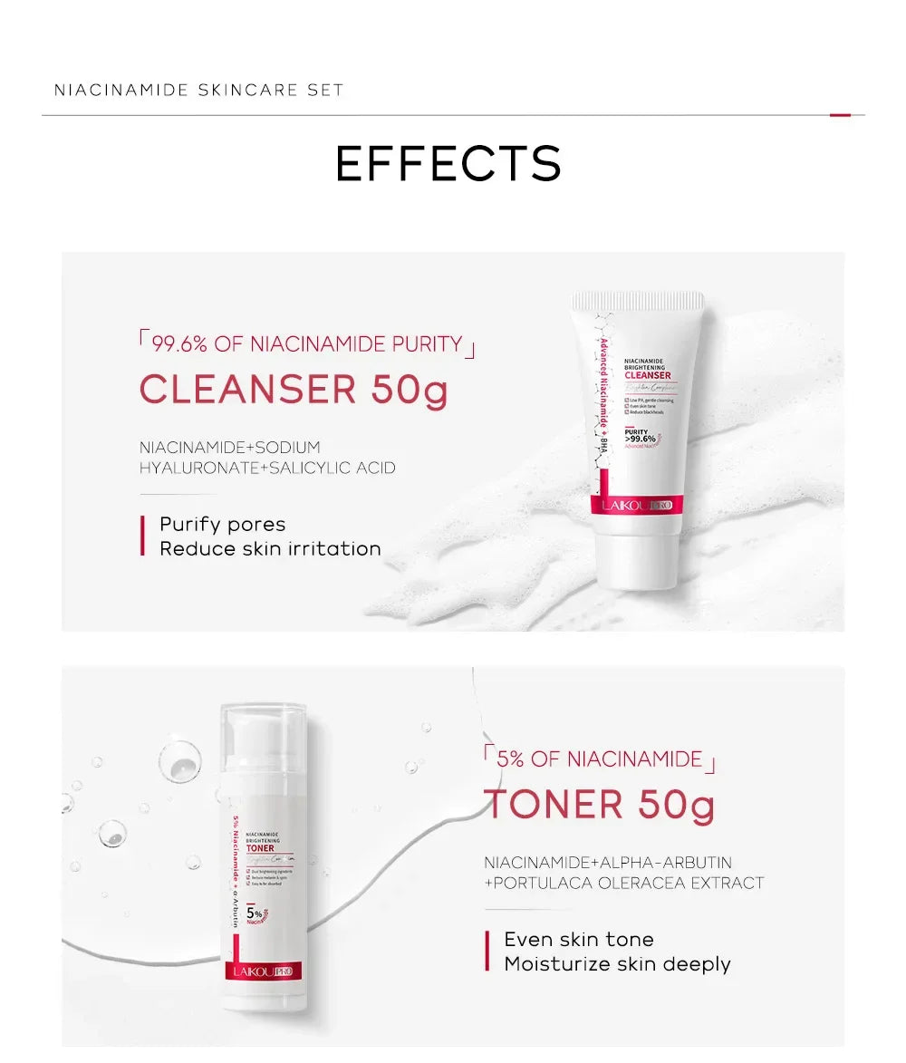 Niacinamide Skin Care Set – Oil Control, Anti-Wrinkle & Whitening Face Serum, Cream, Toner 4-Piece Kit