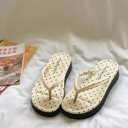 Polka Dot Platform Flip Flops - Thick Sole Breathable Non-Slip Summer Beach Sandals