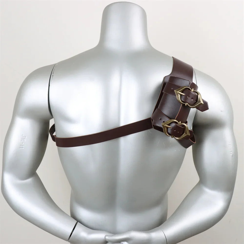Medieval Sword Shoulder Double Back Scabbard - PU Leather Rapier Sheath with Buckle Strap for Viking Knight Cosplay