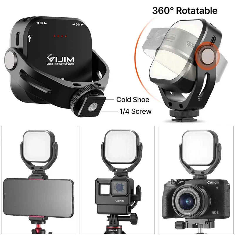 Ulanzi Vijim VL66 Adjustable LED Video Light – 360° Rotatable, Rechargeable Fill Light for DSLR, SLR & Mobile