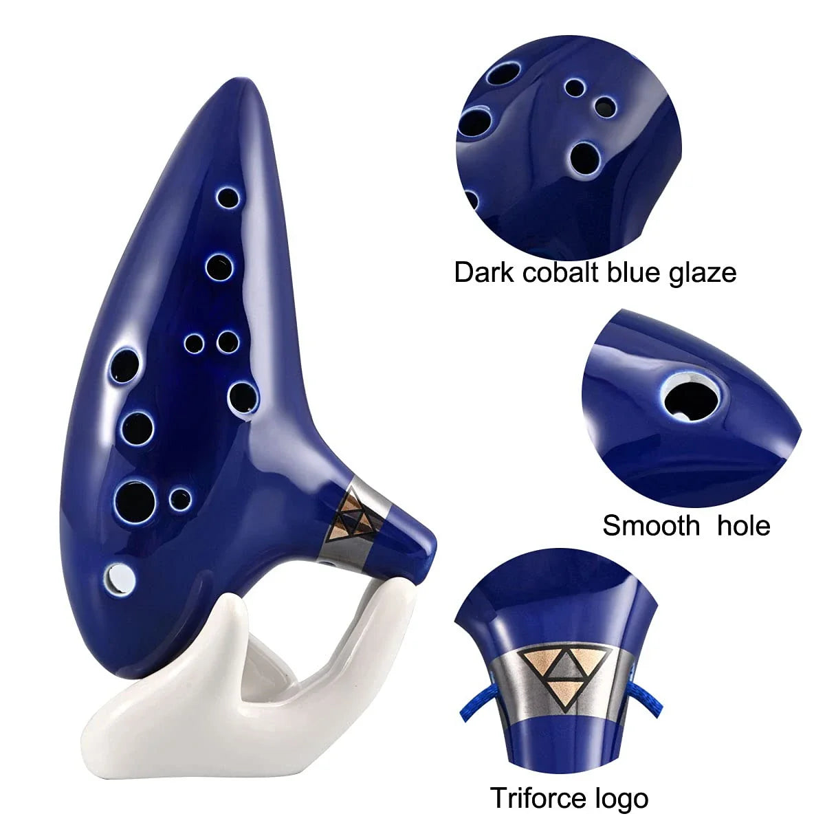 12 Tone Alto C Ocarina – Ceramic Musical Instrument with Songbook, Neck Cord & Carry Bag, Blue