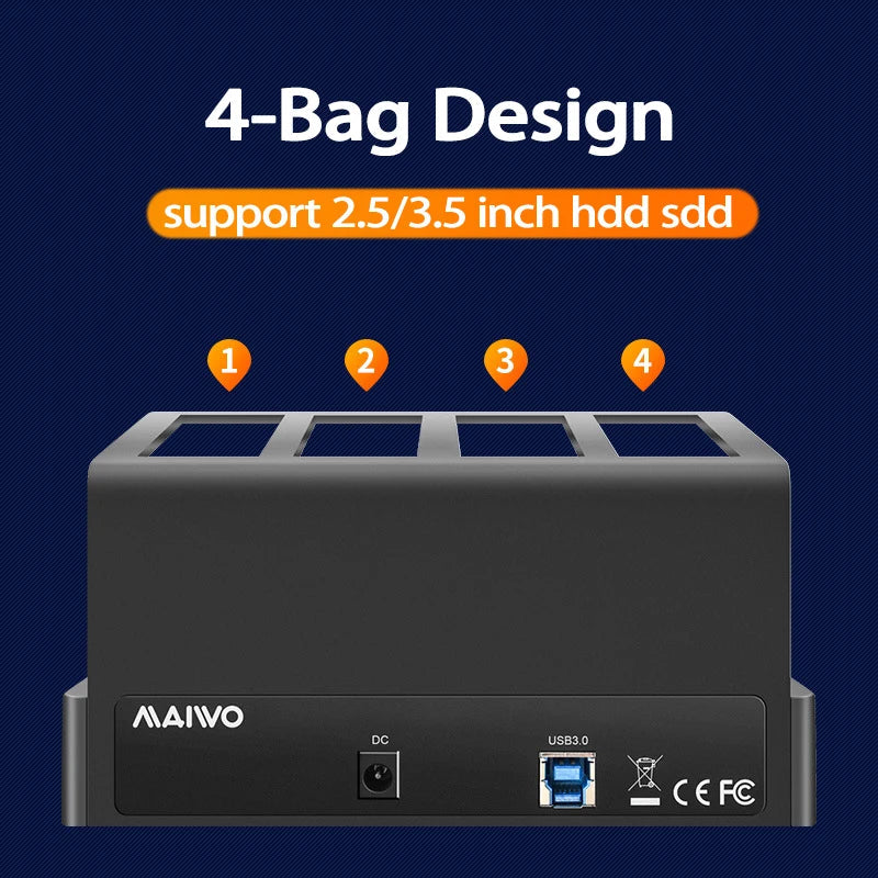 4-Bay SATA to USB 3.0 Hard Drive Enclosure – External Multi-Bay Docking Station for 2.5" & 3.5" HDD/SSD