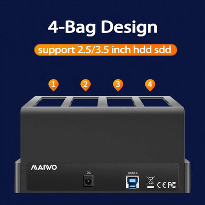 4-Bay SATA to USB 3.0 Hard Drive Enclosure – External Multi-Bay Docking Station for 2.5" & 3.5" HDD/SSD