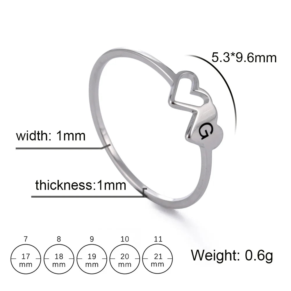 HIPEE Stainless Steel Letter Ring - A-Z Alphabet Double Heart Hollow Charm Ring for Women Wedding Jewelry Gift