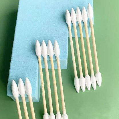 100Pcs Natural Cotton Double-Pointed Cotton Buds - Precision Tips for Cleaning Narrow Areas, Bamboo Disposable Sticks