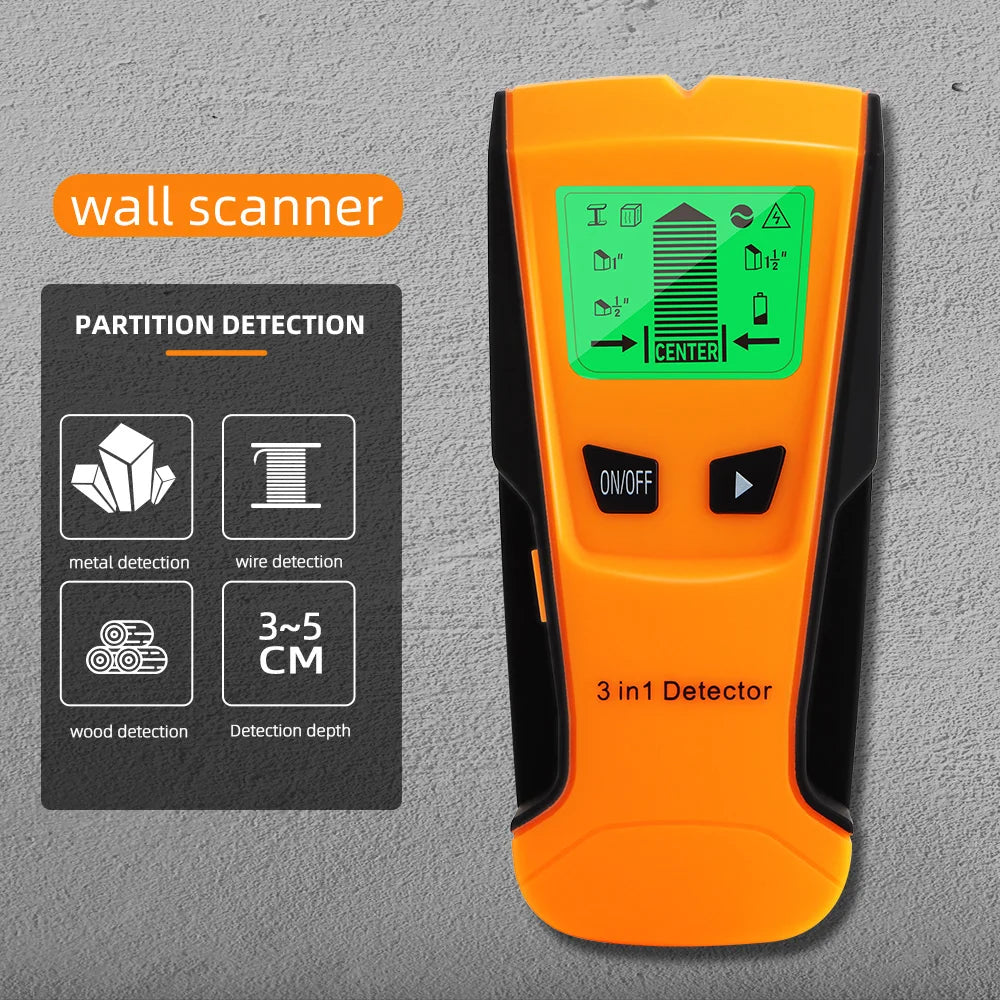 3-in-1 Wall Metal Detector – Professional Deep Scan for Metal, Wood Studs, AC Voltage & Live Wires