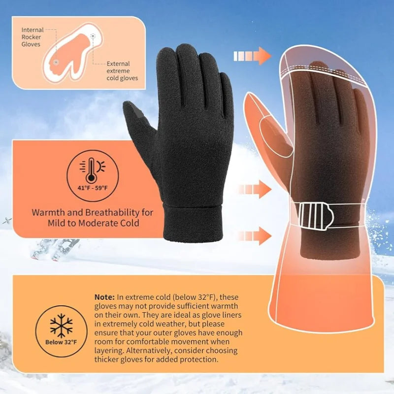 Warm Polar Fleece Winter Gloves – Touchscreen Thermal Gloves for Men & Women, Running & Hiking