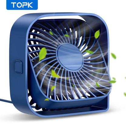 TOPK Mini Portable USB Desk Fan - Strong Airflow, Quiet Operation, 3 Speeds, 360° Rotatable, Standing Fans for Home Rooms