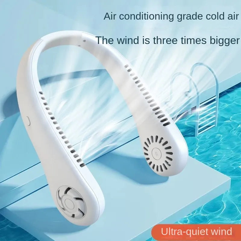 Stay Cool Anywhere with 1PC New Mini Neck Portable Bladeless Hanging Neck Fan - Long Battery Life, Rechargeable, 3-Speed Air Cooler for Summer Sports