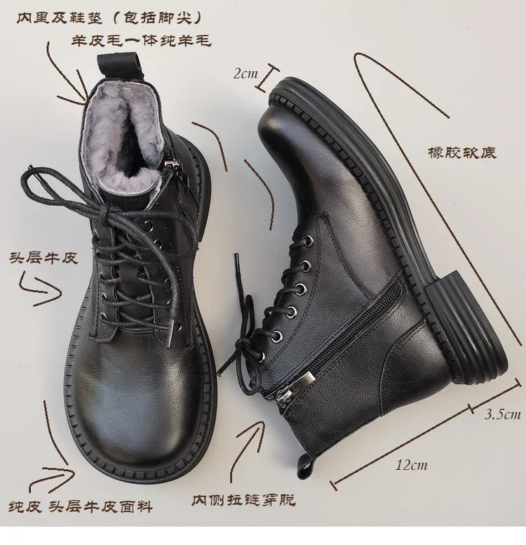 Careaymade 100% Genuine Leather Wide Casual Women’s Short Boots – Big Size, Handmade Men’s Wool Boots