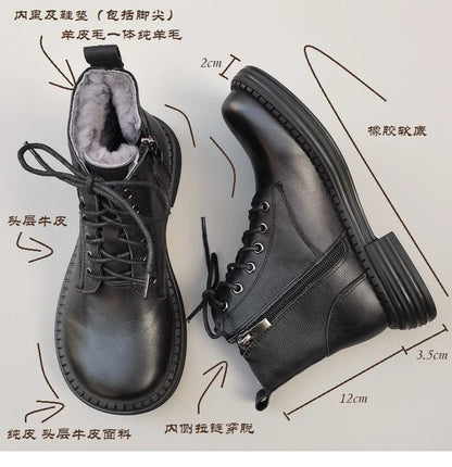 Careaymade 100% Genuine Leather Wide Casual Women’s Short Boots – Big Size, Handmade Men’s Wool Boots
