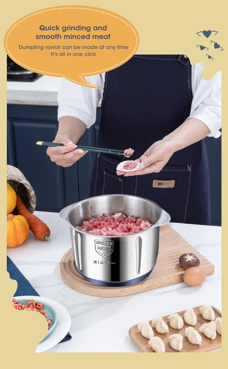5L Electric Meat Grinder – 304 Stainless Steel Food Crusher & Multifunctional Vegetable Chopper for Baby Food