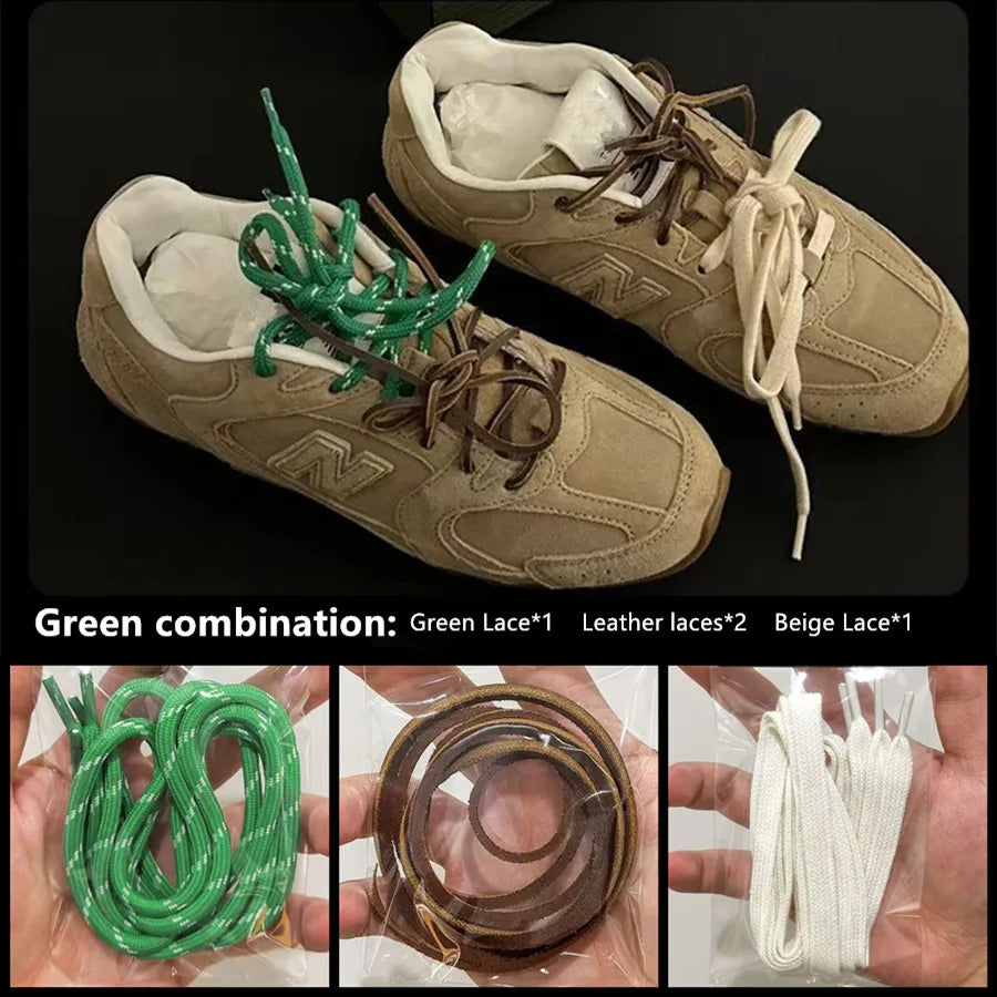 4PCS Vintage DE Leather Shoelaces Set – Round & Flat DIY Sports Casual Shoe Laces Combination