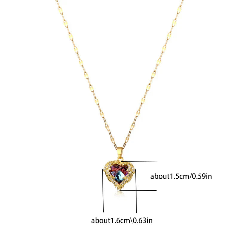 Top Luxury Colorful Crystal Ocean Heart Pendant Necklace – Trendy 316L Stainless Steel Jewelry for Women, Wedding Neck Chain