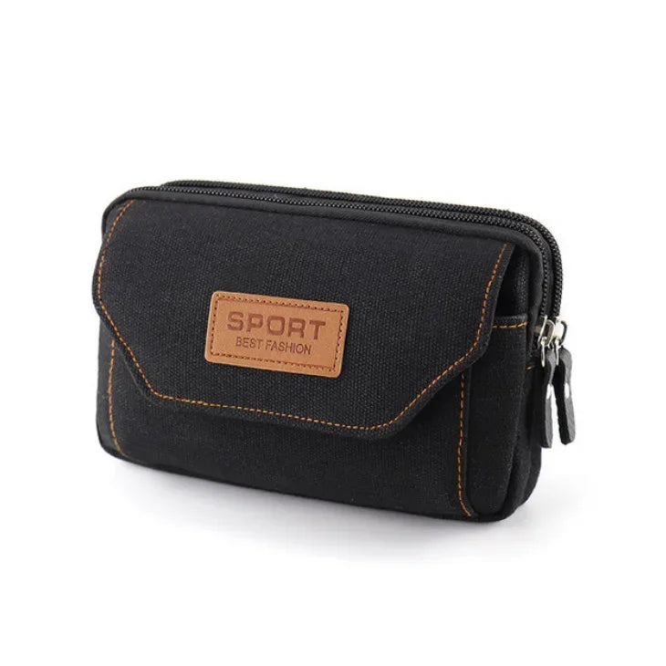 6.5" Men’s Canvas Waist Pack – Soft Pouch Belt Bag for Running, Travel & Camping