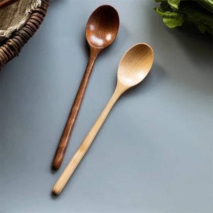 2PCS Wooden Spoons – Kitchen Tableware for Cooking, Soup, Tea, Coffee, Honey, and Catering Utensils