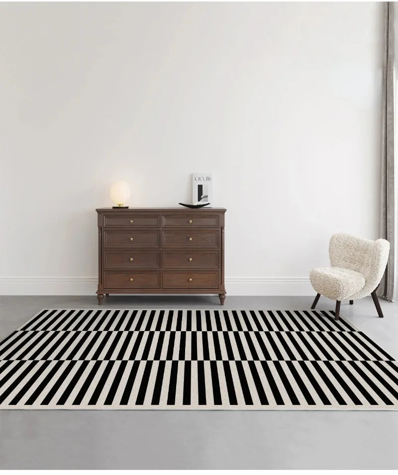 Light Luxury Black & White Plaid Rug — Fluffy Soft Carpet for Bedroom, Living Room, Study, and Home Decor