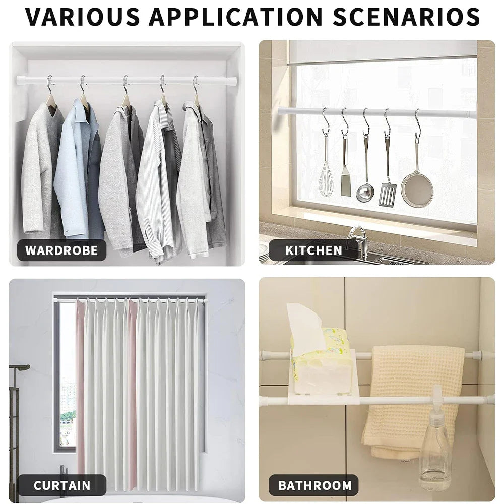 Adjustable Spring Tension Curtain Rods – Durable Extendable Telescopic Poles for Bathroom, Kitchen & Cupboard, No-Drill Installation