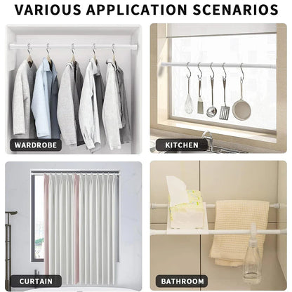 Adjustable Spring Tension Curtain Rods – Durable Extendable Telescopic Poles for Bathroom, Kitchen & Cupboard, No-Drill Installation