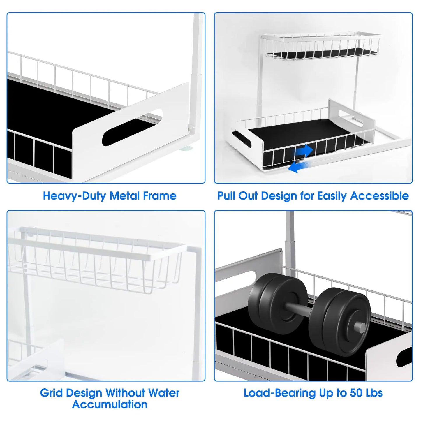 Under Sink 2-Tier Sliding Cabinet Organizer — Pull-Out Basket Drawer for Bathroom & Kitchen Storage