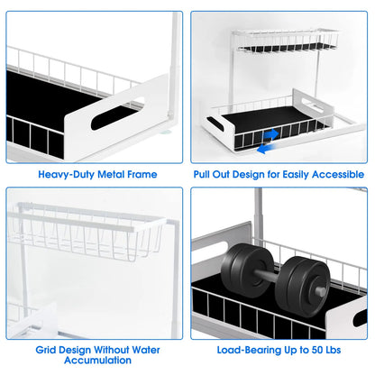 Under Sink 2-Tier Sliding Cabinet Organizer — Pull-Out Basket Drawer for Bathroom & Kitchen Storage