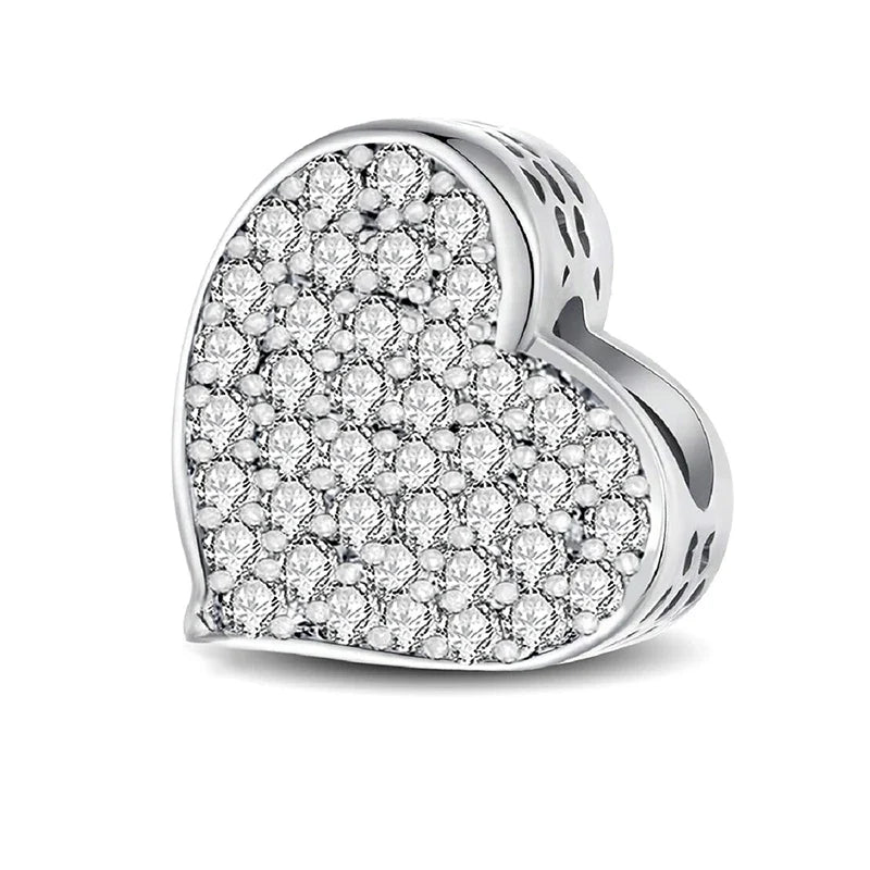 925 Sterling Silver Pink Heart Charm - Zircon Love Pendant Bead for DIY Bracelets, Bangles & Women’s Jewelry