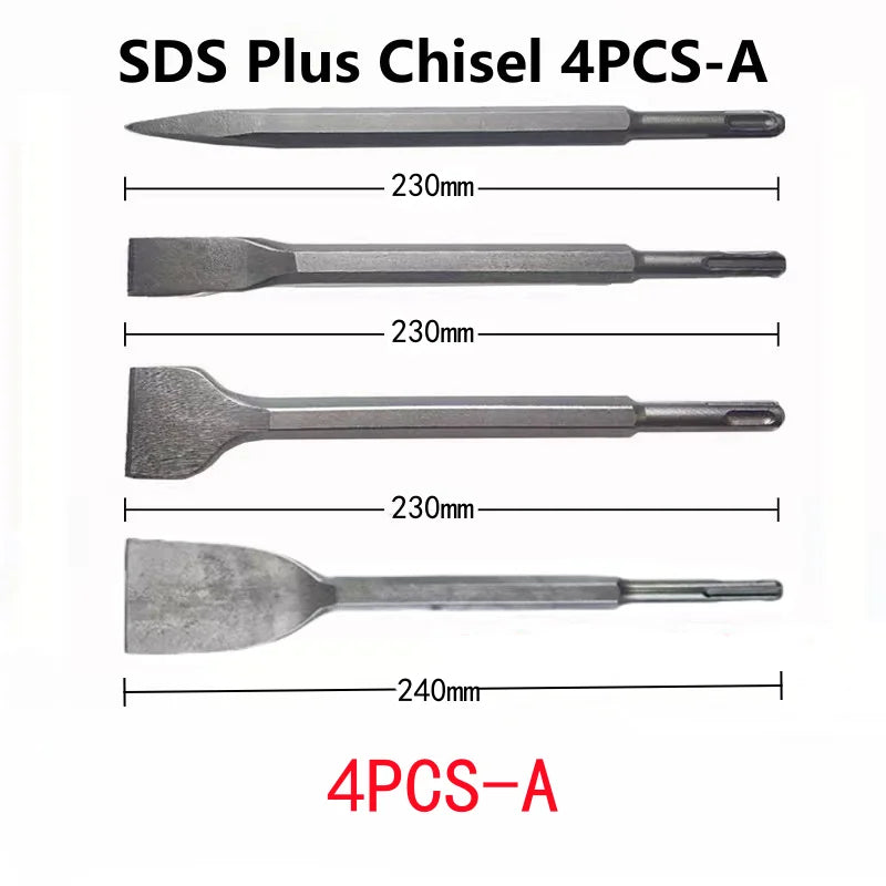 250mm SDS Plus Chisel Set – Electric Hammer Drill Bits (Point, Groove & Flat) for Concrete, Brick, Stone & Masonry Work