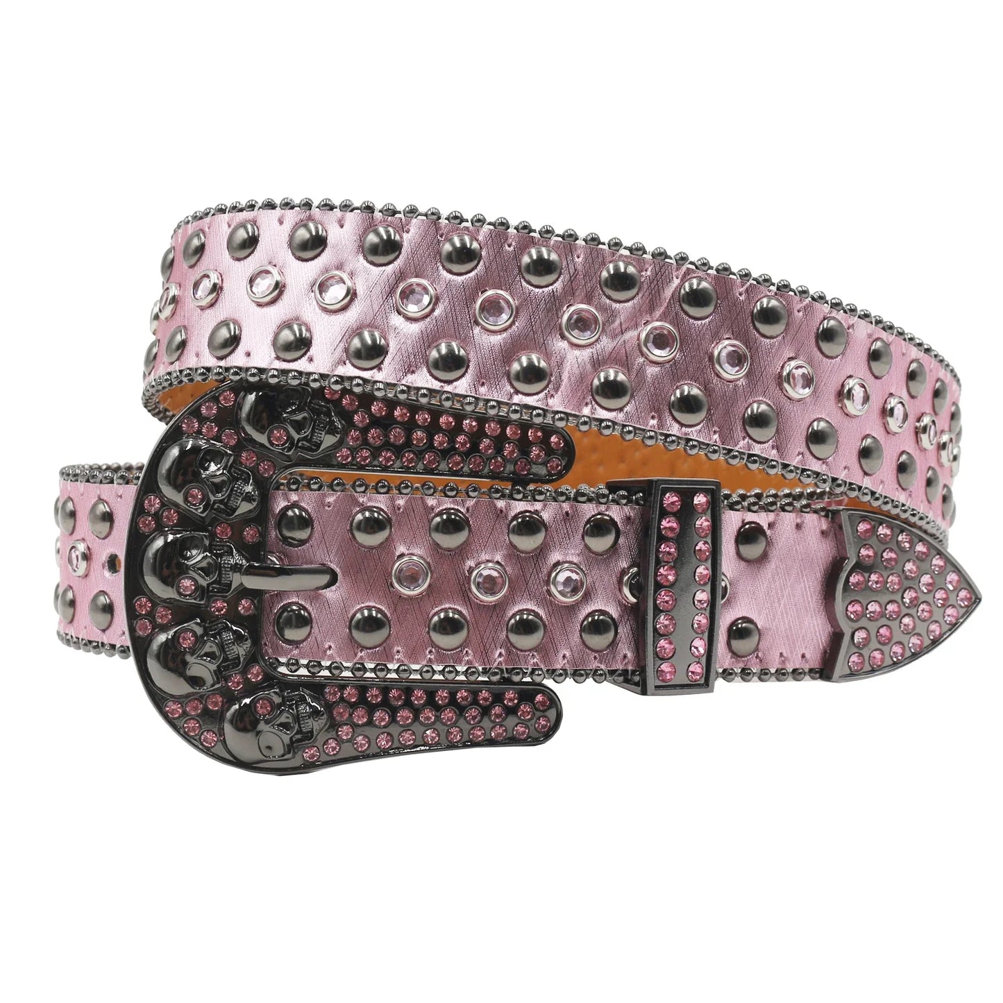 Women’s Rhinestone Skull Leather Belt – Luxury Designer Studded Strap for Jeans, White & Black
