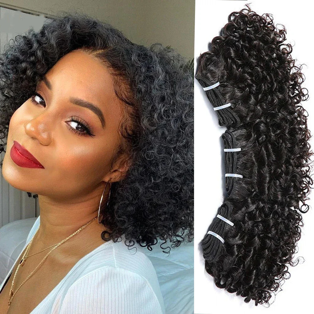 Code Calla Bouncy Curly Hair Bundles – Double Draw 6-inch Short Cut Remy Human Hair Extensions in Natural Black & Brown