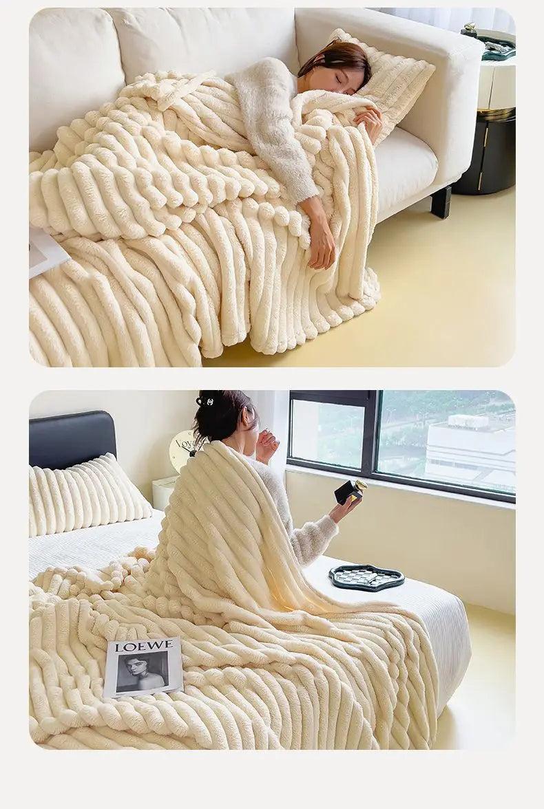 Solid Color Rabbit Plush Blanket - Office Nap Shawl, Air Conditioning Blanket & Sofa Cover