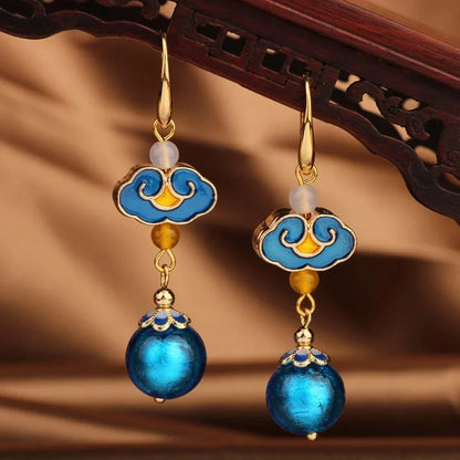 Vintage Flower Drop Earrings - Natural Stone Ethnic Jewelry for Women