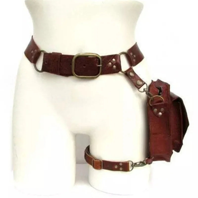 Punk Retro PU Waist Bag – Small Square Casual Crossbody Hip Pack for Women, Multi-Function Outdoor Leg Phone Pouch