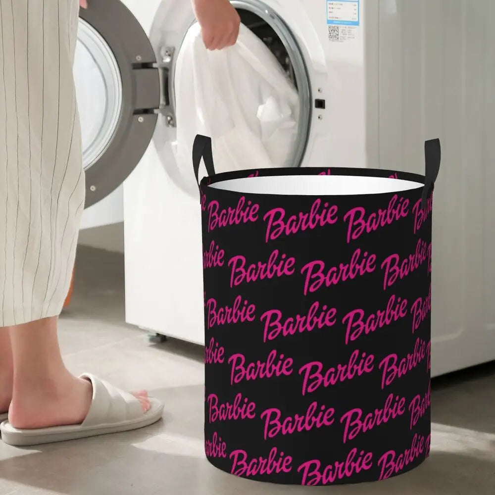 Custom Barbie Logo Laundry Basket – Collapsible Large Capacity Clothes Storage Bin, Disney Baby Hamper