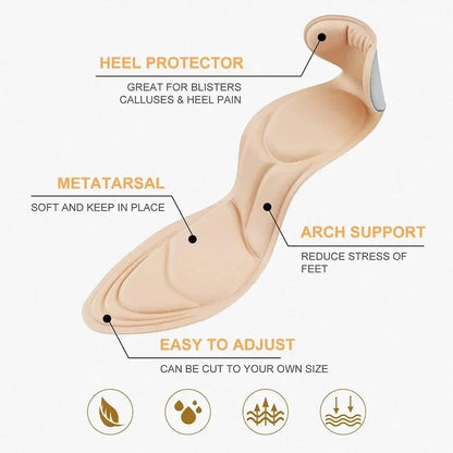 7D Soft Memory Foam Insole Pad Inserts: Breathable Anti-Slip Shoe Arch Support for Women's High Heel Shoes
