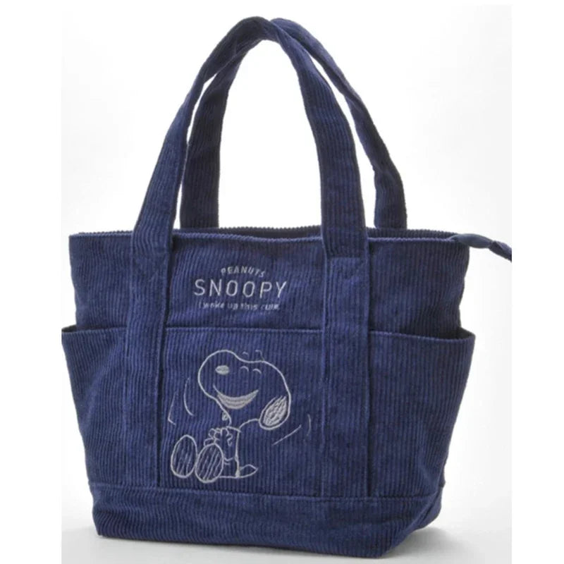MINISO Disney Snoopy Corduroy Tote Bag - Casual Large Capacity Handbag with Zipper, Ideal for Students