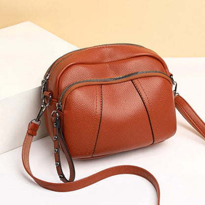 Women's Rivet Zipper Crossbody Bag – Solid Color Soft Leather Mobile Phone Shoulder Purse