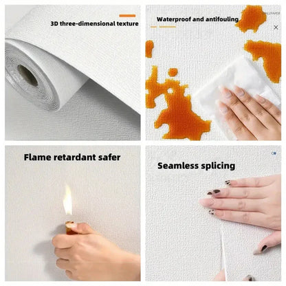 Linen 3D Foam Self-Adhesive PVC Wallpaper - Solid Color, Thickened Waterproof Wall Stickers for Home Renovation & Decor