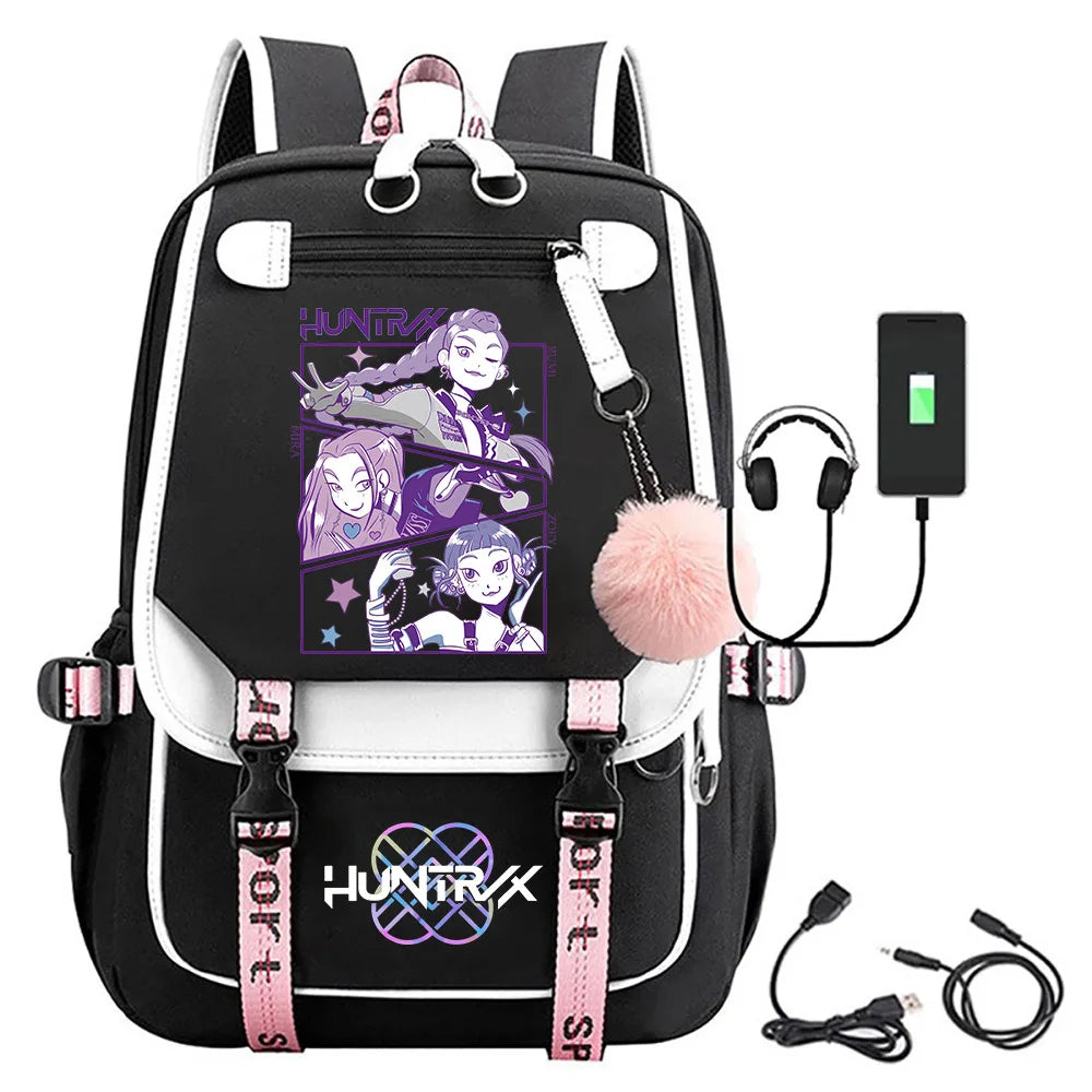 KPop Demon Hunters Print Backpack — Large Capacity School Bag for Rumi, Mira & Zoey Fans, Casual Canvas Travel & Bookbag