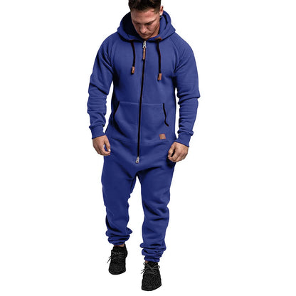 New 3D Full Design Jumpsuit Pajamas — Men’s Long-Sleeve Sports Pants & Solid Color Zipper Hoodie Casual Outfit