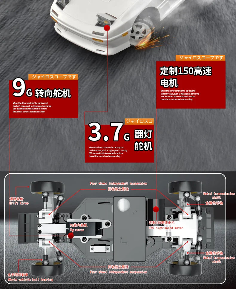 1:18 Skymaker AE86 & RX-7 FC RC Drift Cars with 2.4G Remote, ESP Gyroscope & LED Lights – Mini Racing Toy Cars